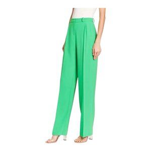 AMANDA UPRICHARD Wallace Pleated Straight Leg Pant Large Grass Green Business